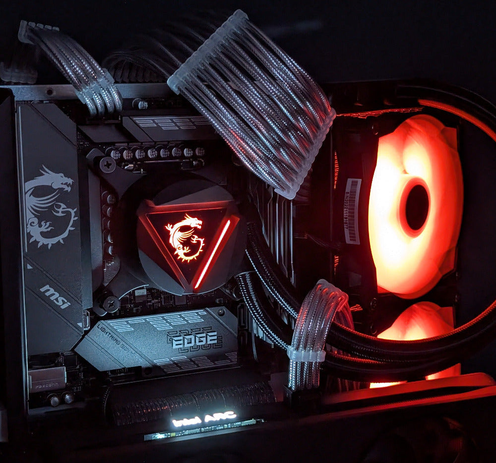 close up of itx motherboard on canvas sff case