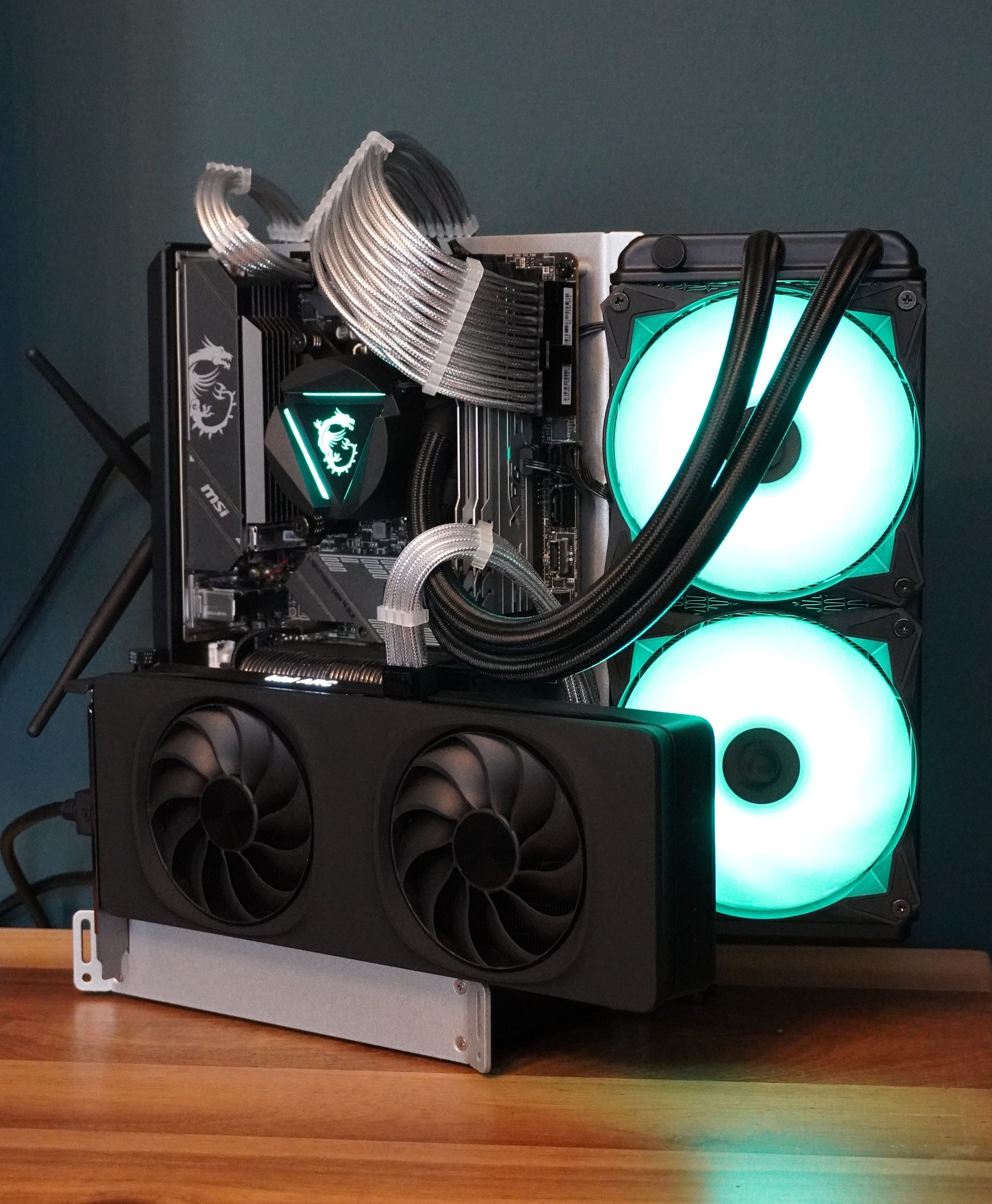 silver canvas sff with RGB AIO and an intel arc GPU
